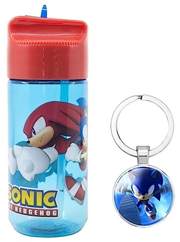 OM SUPPLIES Sonic Characters - Botella reutilizable de Tritan para niños, 430 ml, para vacaciones, regreso a clases, almuerzo, plástico sin BPA (Sonic)