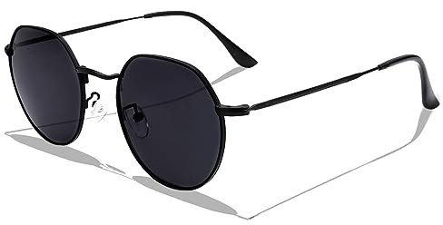 LOJUDI Retro Sonnenbrille Herren Rund Polarisiert Damen Vintage Unisex Runde Brille UV400 Schutz - Schwarz Rahmen/Grau Linse