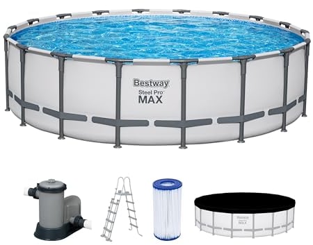 Piscine hors sol ronde Steel Pro Max™ 549m x 132m, filtration à cartouche, échelle, bâche