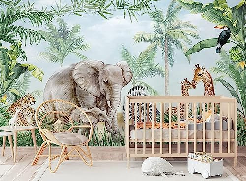 Fototapete 3D Effekt Tier Mutter Und Kind Dschungel Tapeten 3D Effekt Vliestapete Wohnzimmer Schlafzimmer Wandbilder Wanddeko