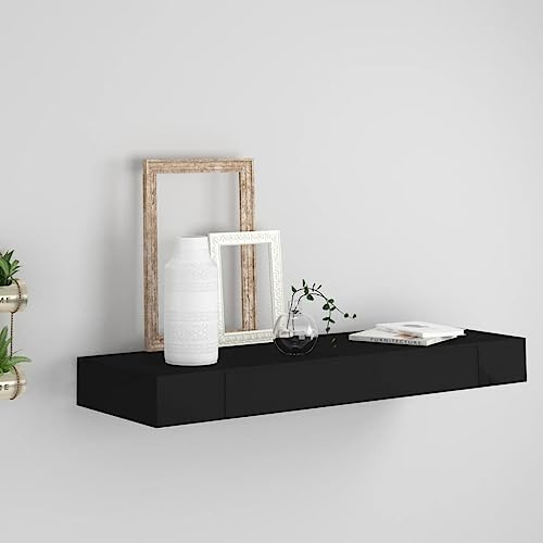 SKM Schweberegal mit Schublade Schwarz 80 x 25 x 8 cm, Weight: 5.8 kg, 288206