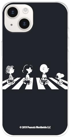 Schutzhülle kompatibel mit iPhone 15, offizielle Peanuts Charaktere Beatles zum Schutz Ihres Mobiltelefons, transparente Silikonhülle, flexibel, mit offizieller Snoopy-Lizenz