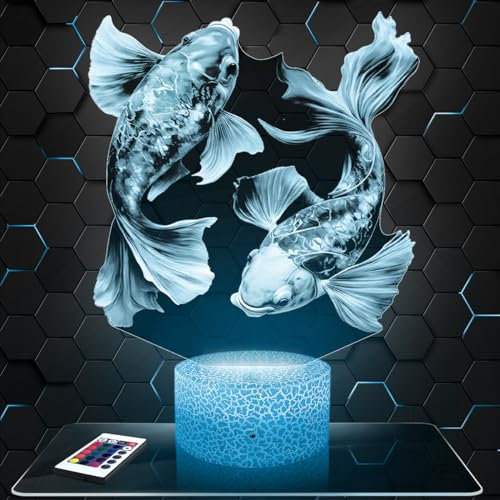 Lampada Led 3D Carpa decorazione Animale Pesce Giardino Giapponese. Idea regalo uomo donna oggetto Carpa luce notturna adulto decorazione camera. Idea regalo natale uomo donna originale TOP