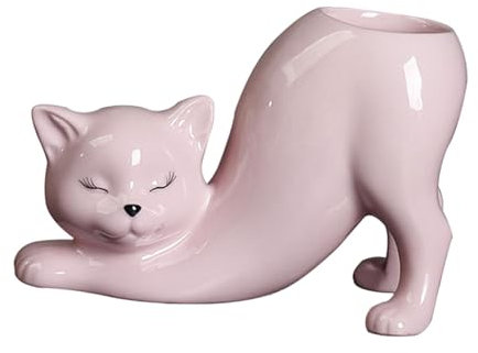 Leefasy Cartoon Cat Flower Pot Animal Cat Vase Planter Ceramics Plant Container Plant Pot Flowerpot for Patio Home Living Room Garden, Pink