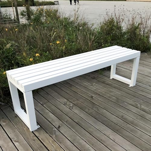 Gartenbank Parkbank, Parkbank-Gartenbänke, Terrassenbankstuhl mit verzinkter, rückenfreier Zwei-Personen-Sitzbank, Parkbank, Außenbänke für Rasendeck, Gartenmöbel ( Color : White , Size : 150cm/59in )