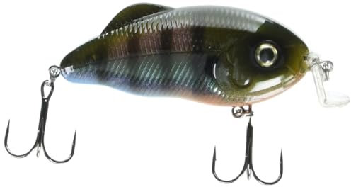 Strike King HCHHS-347 Hybrid-Jäger-Angelköder, flacher Tauch-Kurbelköder, 90-Grad-Schnabel, 3D-Augen, laute Rassel, taucht 3,5 bis 90 g, Größe 2 Drillingshaken, Tannic Gill