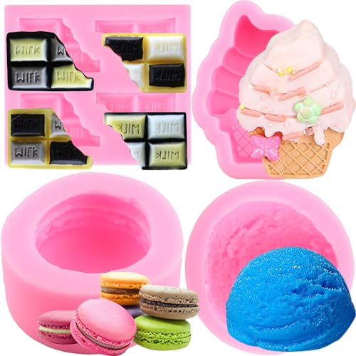 RFGHAC Macaron Hamburger Silikonformen Eiskugel Fondantform Milchschokoladenform für Kuchendekoration Cupcake Topper Süßigkeiten Harz Ton Kerze Seife Badebombe 4er Set
