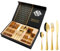 Vaisselle gravée personnalisée, coffret cadeau de couverts en acier inoxydable de 24 pièces, cadeau d'anniversaire, ensemble de vaisselle pour réunion de famille (or)