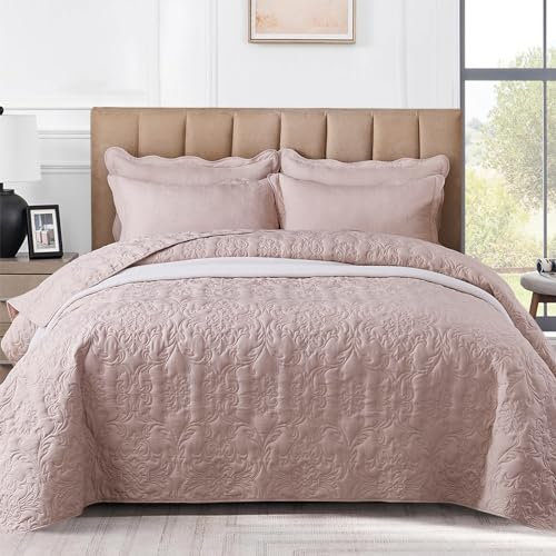 OKYUK Set di biancheria da letto matrimoniale, 3 pezzi, con copriletto trapuntato, oversize, in microfibra leggera, con federe, reversibile, stampato, per tutte le stagioni, 220 x 240 cm (sabbia