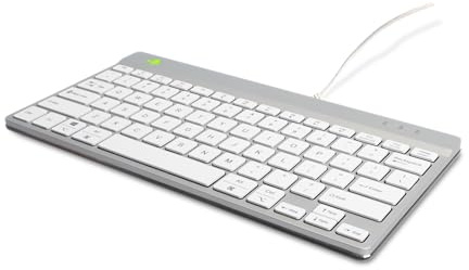 R-Go Compact Break Tastatur, mit Pause-Anzeige, ergonomische Mini-USB-Tastatur, QWERTY (US), kabelgebunden, weiß