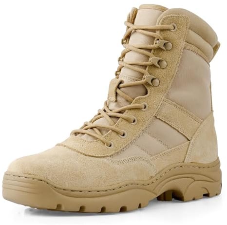 QUNLON Men's Tactical Military Boots 8'' with Side Zipper