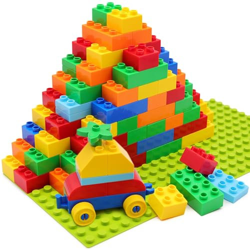 HIUME 81 Bloques de Construcción con 2 Placas Base Tipo Duplo, Compatibles con Bloques Grandes, Juguetes Educativos para Niños de 3 a 6 Años, Fomenta la Creatividad y el Aprendizaje.