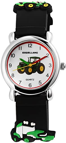 Excellanc Kinder Armband Uhr Weiß Schwarz Grün Traktor Trekker Bauer Lernuhr Jungen Mädchen Kids 94500028001