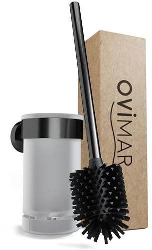 ovimar Toilettenbürste Glittertind | Gunmetal | Wandmontage mit Bohren | Silikon Klobürste | WC Bürste mit Belüftungsfunktion | zum Bohren oder Kleben | aus Edelstahl | WC Bürstenkopf wechselbar
