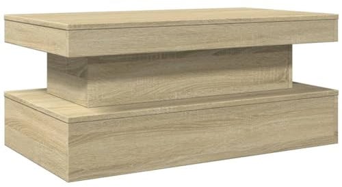vidaXL Table Basse avec Lumières LED, Bout de Canapé, Table d'Appoint, Meuble de Salon Salle de Séjour Intérieur, Moderne, Chêne Sonoma