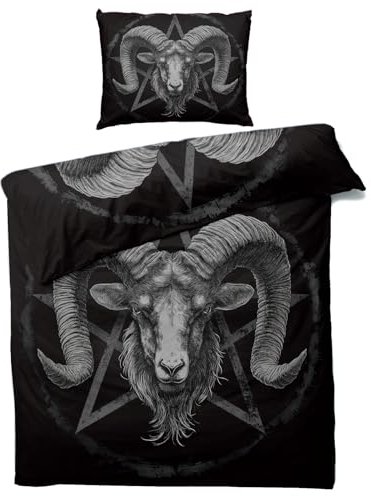 MOBEITI Gothic Bettwäsche 155x220, Pentagramm Satanische Wendebettwäsche, Weiche Kuschelige Mikrofaser Bettbezug Set 2teilig, 1 Kissenbezug 80x80, mit Reißverschluss -MO&183