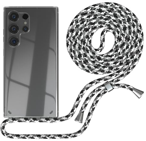 EAZY CASE - Handykette kompatibel mit Samsung Galaxy S24 Ultra Kette zum Umhängen für Galaxy S24 Ultra Hülle mit Band aus Silikon stoßfeste transparente Handyhülle Fallschutz in Schwarz Camouflage