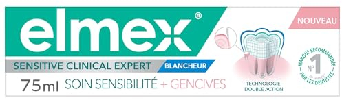 ELMEX- Dentifrice blancheur Soin Sensibilité + Gencives protège les dents sensibles-Renforce les gencives-Formule double action cliniquement prouvée -Le tube de 75mL