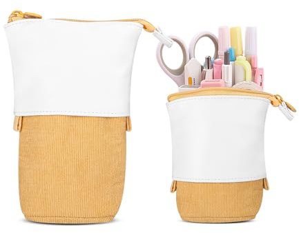 Xespis Federmäppchen Reißverschluss, Teleskopisch Mäppchen, 2-in-1 Standmäppchen, Federtasche Mädchen, Schüttelpenal Teenager, Schulmäppchen, für Mädchen Geschenke 7 8 9 10 11 12 Jahre (Ingwergelb)