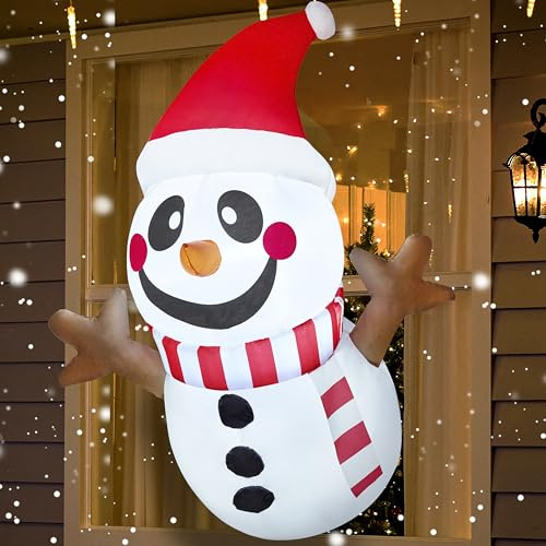 Joiedomi 1 M/ 3.5FT großer aufblasbarer Weihnachtsschneemann brach aus dem Fenster, aufblasbare Weihnachtsdekoration mit eingebauten LEDs für Fensterdekoration, Weihnachtsfeier, Außen-, Innen