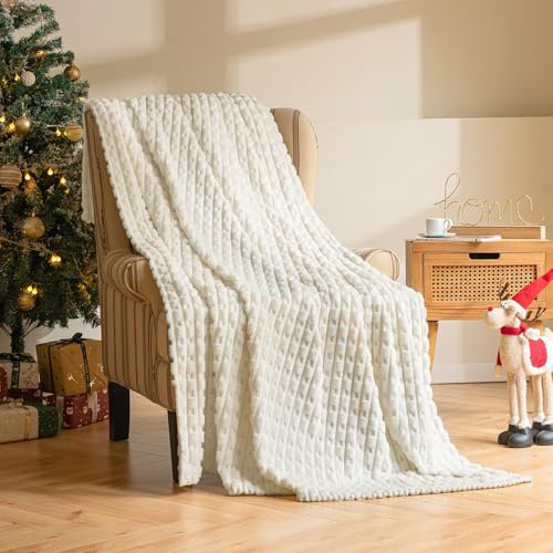 MIULEE Kuscheldecke Flauschig Fleecedecke Decke Tagesdecke Sofadecke Flanell Einfarbig Wohndecken Warm Weich Überwurf Mikrofaser Blanket Für Bett Sofa Schlafzimmer 50x60 Inch 125x150 cm Weiß