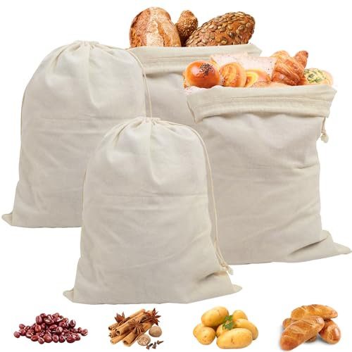 PRZRAO Set di 4 Sacchetto Pane Salvafreschezza, 40 × 30 cm Sacchetto Pane Riutilizzabili, Sacchetti in Lino Organico con Coulisse per Conservare il Pane, Frutta, Cereali Altri Alimenti