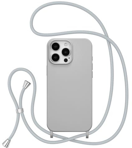 ZTOFERA Crossbody Lanyard Case for iPhone 15 Pro (6.1-Inch), Liquid Silicone Protective Phone Case with Strap Adjustable Neck Cord Necklace Soft Cover, Grey
