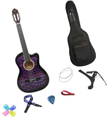 Akustikgitarre, Konzertgitarre, 6 Nylonsaiten, leichte, gekerbte Gitarre in Leistungsqualität für Erwachsene für Anfänger, Reiseprüfungen, Lila