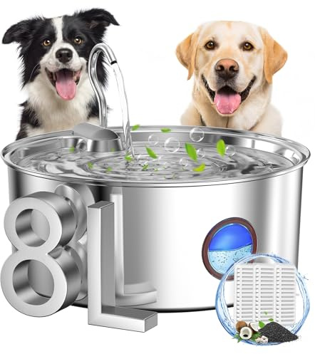 subteenmate Fontaine à eau pour chiens de grande taille - 8 l en acier inoxydable - Distributeur automatique de gamelles pour animaux de compagnie avec pompe ultra silencieuse/filtration quadruple