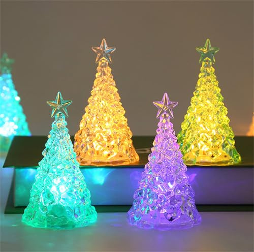 4 Stück Kristall Weihnachtsbaum mit LED Beleuchtung Weihnachtsdeko Led Mini Weihnachtsbaum Elektrische Teelichter Kleiner Weihnachtsbaum Christmas Tree Kristall Lampe Tischdekoration (B-Klein)