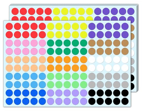 6000 Stück, 12mm - Klebepunkte Bunt, Runde Farbige Punkte Aufkleber Sticker Markierungspunkte Bunte - 15 Farben