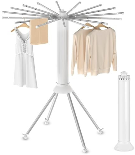 WUDLEP Tripod Clothes Drying Rack, Portable and Foldable Space Saving Laundry Drying Rack with Universal Wheel, Clothing for Indoor Outdoor Laundry Room Apartment Balcony Travel