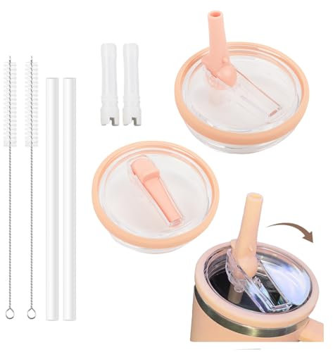 Fiohiros Lot de 8 gobelets de 1200 ml avec paille et couvercle de rechange pour Stanley Quencher, anti-fuites – Accessoires réutilisables avec nettoyeur de paille pour Stanley Cup (pêche)