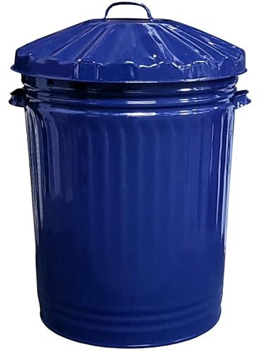 KetoPlastics Large Coloured Metal Dust Bin with Lid Retro Style Metal Bin as a Kitchen Waste Rubbish Recycle Bin 90L - Navy Blue