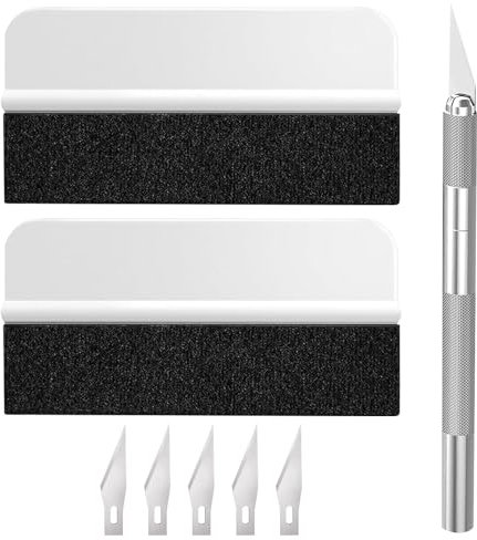 2 Stück Rakel mit Filzkante, Scharf Bastelmesser mit 5 Stück Ersatzklingen Hochwertiges Folierungs Werkzeug Set mit Präzisionsmesser, Kunststoff Rakel,Folierungs Werkzeug, Rakel für Fensterfolie