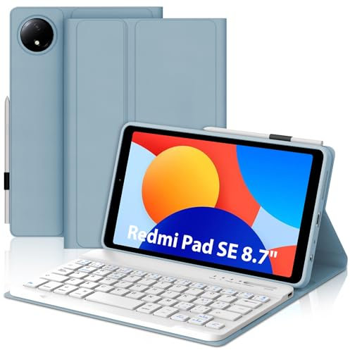 IVEOPPE Teclado para Xiaomi Redmi Pad SE 8.7 2024, Funda Teclado Español Ñ QWERTY Bluetooth Magnéticamente Desmontable para Redmi Pad SE 8.7, Azul-Gris