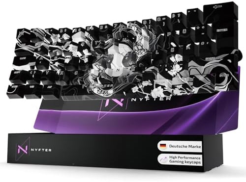 Nyfter - Premium Koi Blossom Keycaps ISO 60% und 75% Custom Keycaps ISO Layout für Mechanische Tastaturen (Black, 60%)