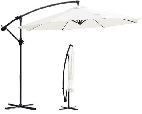 Sekey® Ampelschirm 300 cm Sonnenschirm mit Kurbel Gartenschirm Kurbelschirm mit Kurbelvorrichtung UV50+ Sonnenschutz Robust und Stabil für den Garten Creme