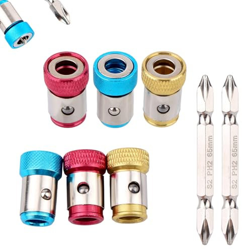 Gosknor 6 Stk Magnetring für Schraubendreherköpfe mit 2 Stk PH2-Bits, Magnetischem Schraubenhalter für 6.35mm Schraubendreherköpfe Verstellbarer Abnehmbarer Magnetring