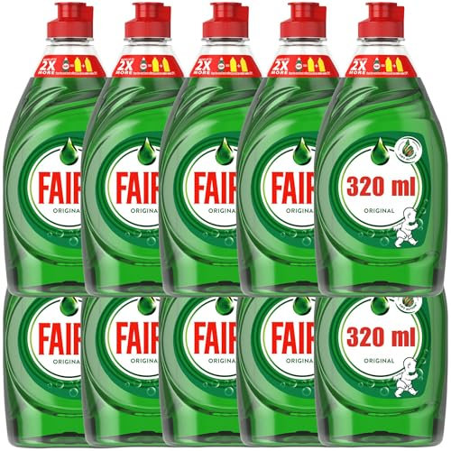 Fairy Washing Up Liquid 10 pack (320ml Each) - Fairy Liquid Original Dishwasher Cleaner, Powerful Grease-Cutting Formula for Sparkling Clean Dishes