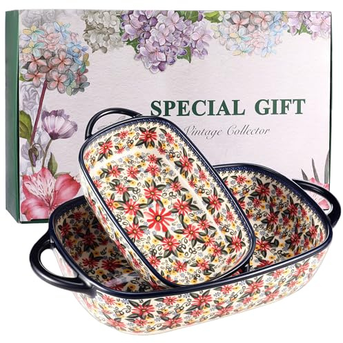 Casserole Dishes for Oven – Polish Pottery Ceramic Baking Dish Set, Oven Safe Ceramic Bakeware, Gift-Ready for Bakers, Thanksgiving, Hostess Gift, Holiday Gift & Fall Decor