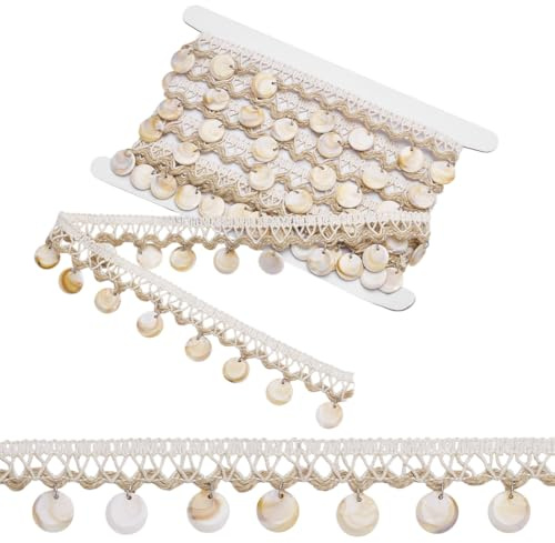 PH PandaHall Muschel Fransen Trim Geflecht Spitze Trim 3.6cm Breite Muschel Quaste Band Boho Spitze Trimmen Ethnischen Stil Bänder für Karneval Nähen Kostüm Sommerkleid Vorhang Dekor DIY Handwerk 3m