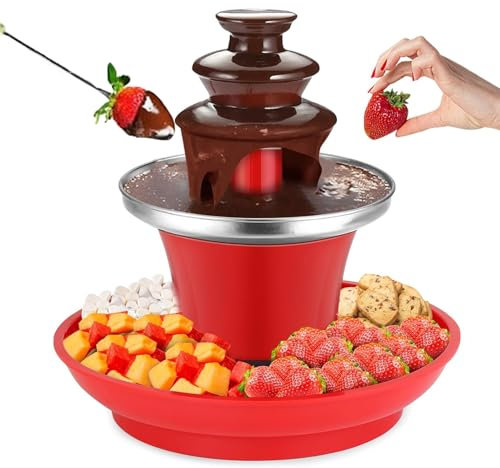 Mini Chocolate Fondue Fountain,3-Tier MINI Chocolate Fountain,Stainless Steel Electric Chocolate Fondue Fountain with Detachable Tray, for Milk Chocolate, Cheese, Butter