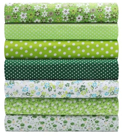 VOSSOT 7 pcs telas para patchwork 50 x 50 cm para coser, con patrón de plantas y tijeras, paquete de telas de algodón para patchwork. Costura y manualidades tela DIY para niños y adultos, decoración