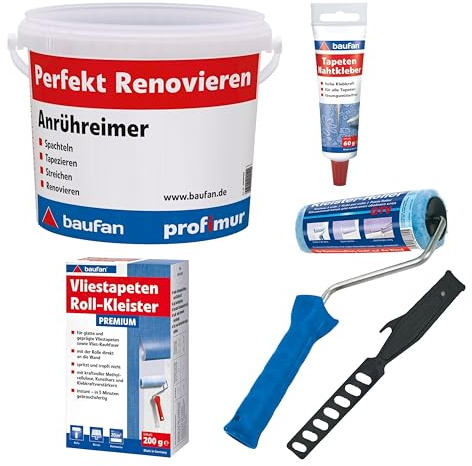 baufan Tapezier-Set PREMIUM: Kleister, Mixer, Kleister-Roller, Anrühreimer & Tapeten-Nahtkleber