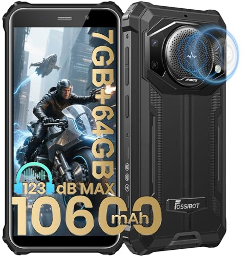 FOSSiBOT F101P Telephone Portable Incassable 10600mAh 18W 24MP Caméra, Smartphone Incassable 7Go + 64Go/1To, Android 13 4G Double SIM, 123 DB Haut-parleur/Octa-core/IP68/IP69K/OTG/Chantier (Noir)