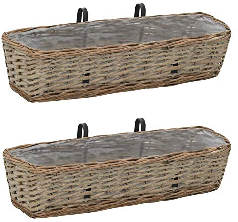Balkon-Pflanzgefäß, 2 Stück, Korbgeflecht mit PE-Auskleidung, 40 Cm, Rustikaler und Traditioneller Charme für den Anbau von Gemüse, Kräutern und Blumen auf Dem Balkon, Garten, (60 x 18 x 13