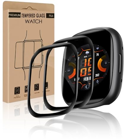 Carantee 2 Stück Schutzfolie für Panzerglas für Fitbit Versa 3/ Fitbit Sense 2, 3D Curved Anti-Kratzer Ultra-HD Anti-Schmutz Versa 3 Displayfolie, Ultradünn Keine Luftblasen Sense 2 Displayschutzfolie