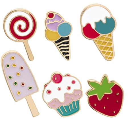 6 Stück-pack Eiscreme Brosche aus Legierung, Niedliche Anstecker | Süßigkeiten Kostüm Kinder, Cartoon Lebensmittelschmuck, Leicht zu Kombinieren für T-shirts und Kleidung