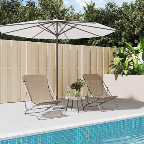 ChicAbode Strandstühle 2 STK. Taupe Textilene & Pulverbeschichteter Stahl Gartenliege Gartenmöbel Liegestuhl Relaxliege A729